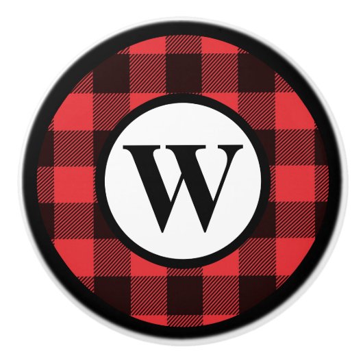 Monogram Rood en Zwart Buffalo Spelen Keramische Knop (Voorkant)