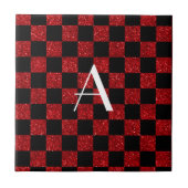 Monogram rood en zwart glitter ingecheckt tegeltje (Voorkant)
