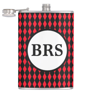 monogram rood en zwart Harlequin Heupfles