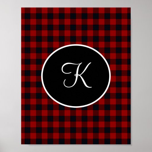 Monogram Rood en Zwarte Buffalo Pset Faux Poster (Voorkant)