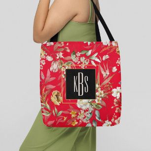 Monogram, rood Fine Art Florals Schouderschouderbl Draagtas