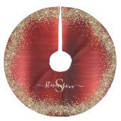 Monogram Rood Goud Glitter Girly Glam Kerstboom Rok (Voorkant)