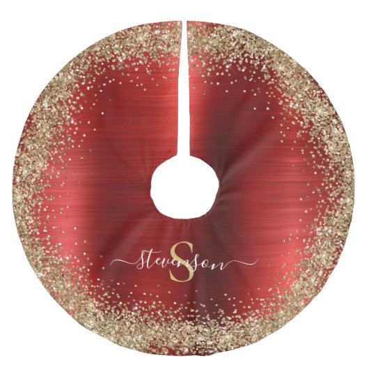 Monogram Rood Goud Glitter Girly Glam Kerstboom Rok (Voorkant)