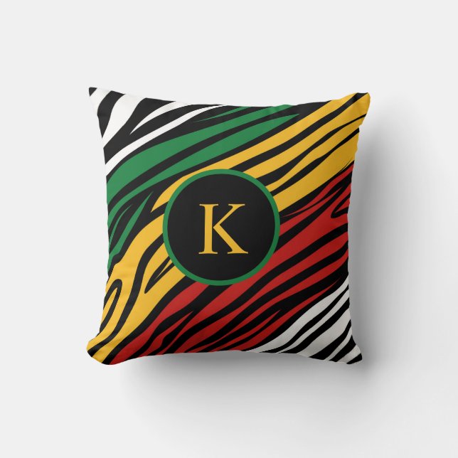 Monogram Rood Groen Geel Zwart Geschiedenis maand Kussen (Voorkant)