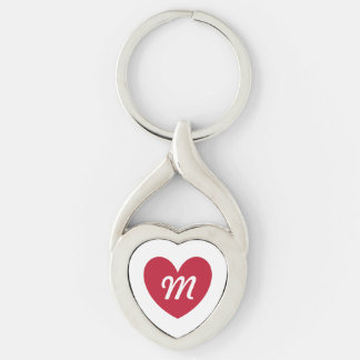 Monogram rood hart op wit sleutelhanger