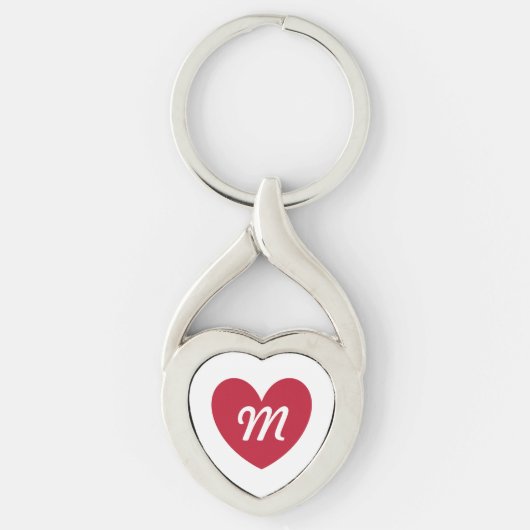 Monogram rood hart op wit sleutelhanger (Voorkant)