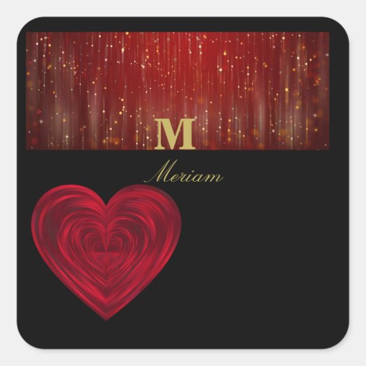Monogram Rood hart Vierkante Sticker (Voorkant)