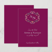 Monogram Rood Intrinsieke Floral Lijst Wedding Aankondiging (Voorkant / Achterkant)