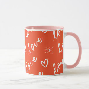 Monogram rood liefde hart patroon mok