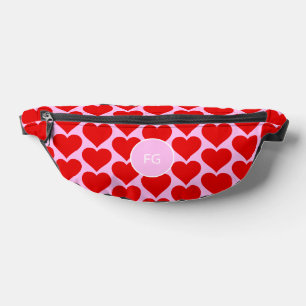 Monogram rood roze hartpatroon vrouwelijk heuptasje