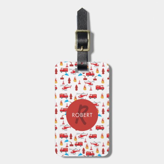 Monogram Rood Transport Fire Truck Engine Bagagelabel (Voorkant verticaal)