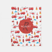 Monogram Rood Transport Fire Truck Engine Fleece Deken (Voorkant)