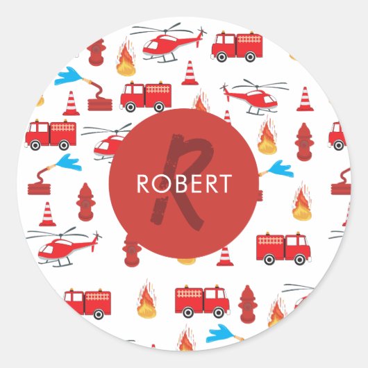 Monogram Rood Transport Fire Truck Engine Ronde Sticker (Voorkant)