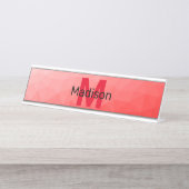 Monogram rood verloop geometrisch maaspatroon bureau naambordje (Voorkant)