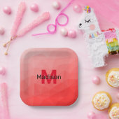 Monogram rood verloop geometrisch maaspatroon papieren bordje (Feest)