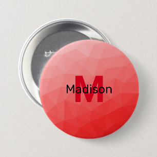 Monogram rood verloop geometrisch maaspatroon ronde button 7,6 cm