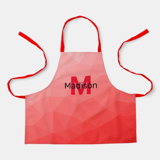 Monogram rood verloop geometrisch maaspatroon schort (Voorkant)