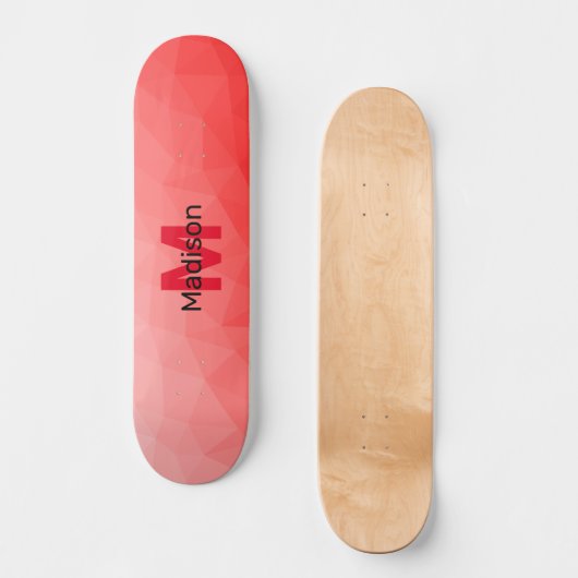 Monogram rood verloop geometrisch maaspatroon skateboard (Voorkant)