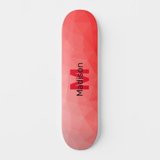Monogram rood verloop geometrisch maaspatroon skateboard (Voorkant)
