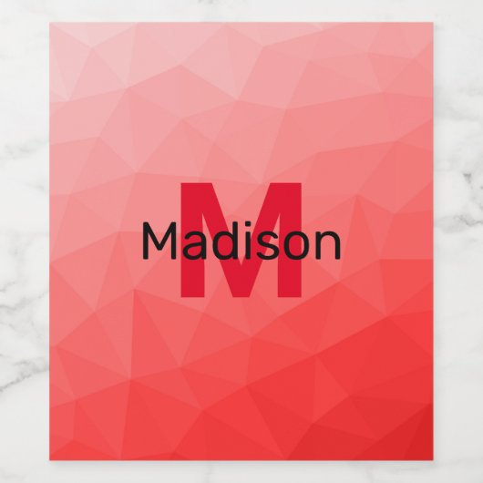 Monogram rood verloop geometrisch maaspatroon wijn etiket (Enkel label)