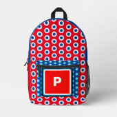 Monogram Rood Wit Blauw Polka stippen Bedrukte Rugzak (Voorkant)