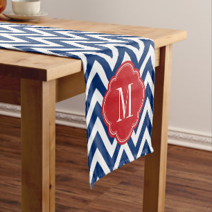 Monogram rood wit en blauw Chevron Korte Tafelloper