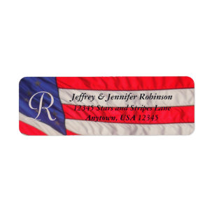 Monogram rood wit en blauw Naam en adres Etiket