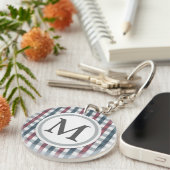 Monogram rood, wit en blauw speldenmonogram sleutelhanger (Voorkant Rechts)