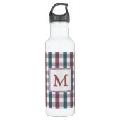 Monogram rood, wit en blauw speldenmonogram waterfles  (Voorkant)