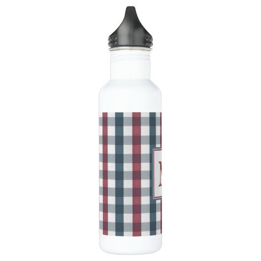 Monogram rood, wit en blauw speldenmonogram waterfles  (Links)