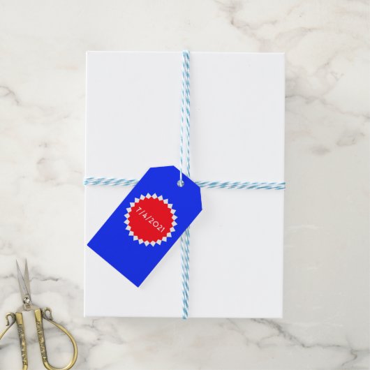 Monogram rood, wit en blauw Starburst Cadeaulabel (Met Touw)