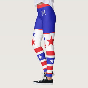 Monogram Rood Wit en Blauw Sterren en Strepen Leggings