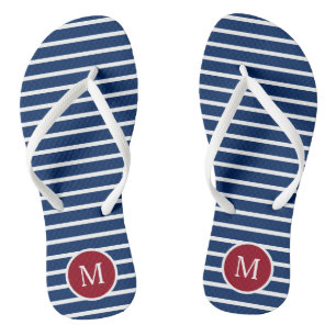 Monogram rood wit en blauw Stripe Teenslippers