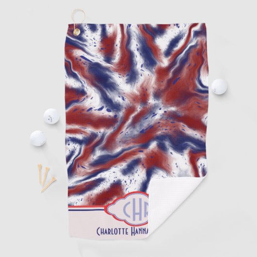 Monogram Rood, Wit en Blauw Stropdas-Dye | WATERVE Golfhanddoek (Insitu)