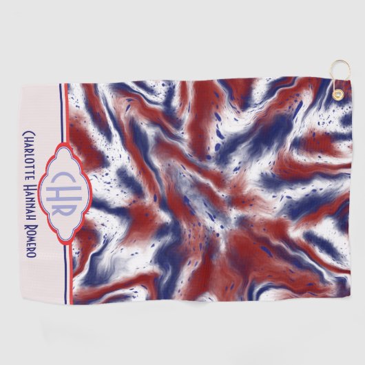 Monogram Rood, Wit en Blauw Stropdas-Dye | WATERVE Golfhanddoek (Horizontaal)