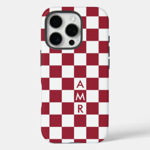 Monogram rood wit geruit patroon iPhone 16 pro hoesje