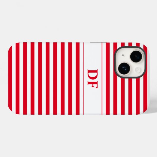 Monogram rood/wit strepen Case-Mate iPhone case (Achterkant (horizontaal))