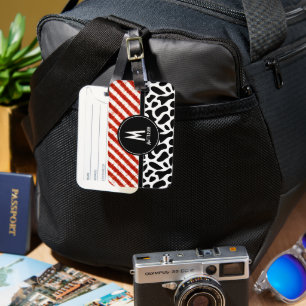 Monogram rood wit Stripe zwart Bagagelabel