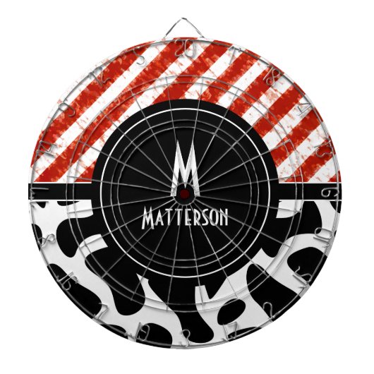 Monogram rood wit Stripe zwart Dartbord (Voorkant)