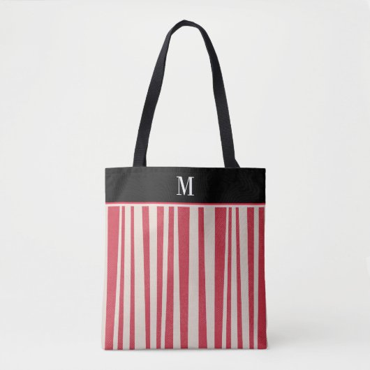 Monogram rood wit strippatroon tote bag (Voorkant)