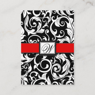 Monogram Rood Zwart Damask Wedding Receptie Kaarte Informatiekaartje