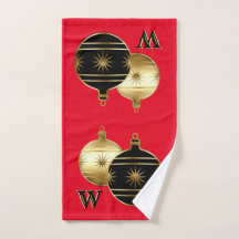 Monogram Rood Zwart en Goud Kerst Handdoek