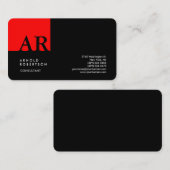 Monogram Rood Zwart Modern Linnen Visitekaartje (Voorkant / Achterkant)