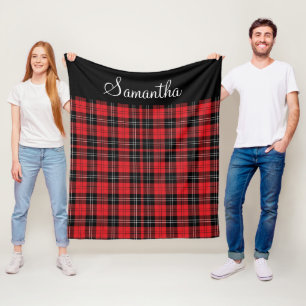 Monogram Rood Zwart Wit Tartan Buffalo Fleece Deken