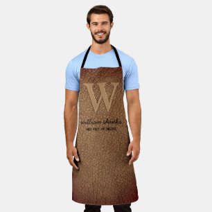 Monogram roodbruin leer zwart goud schrift  schort