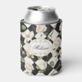 Monogram  Roos Bloemen Zwart Wit Diamant Blikjeskoeler (Blikje Voorkant)