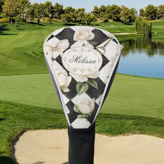 Monogram  Roos Bloemen Zwart Wit Diamant Golfheadcover