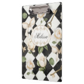 Monogram Roos Bloemen Zwart Wit Diamant Klembord (Links)