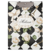 Monogram Roos Bloemen Zwart Wit Diamant Klembord (Voorkant)