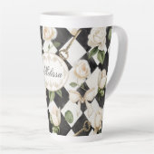 Monogram Roos Bloemen Zwart Wit Diamant Latte Mok (Rechterhoek)